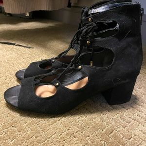 Report black lace up sandal heels